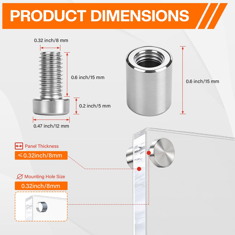 50 Pack 1/2" x 3/4" Stainless Steel Standoff Screws for Acrylic Signs, Silver 1/2" x 3/4" , 50 Pcs