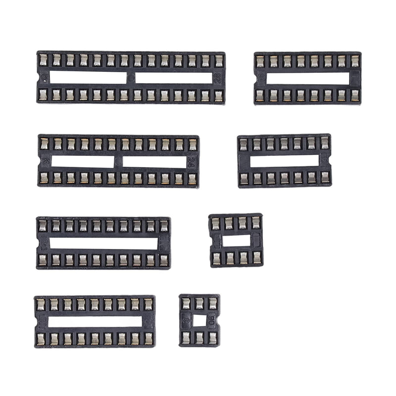 66Pcs 6P to 28P Insulating Plastic IC Chip Socket, Black Flat Pin IC Assortment Kit Circuit Components for Installation on PCB Boards and Circuit Boards