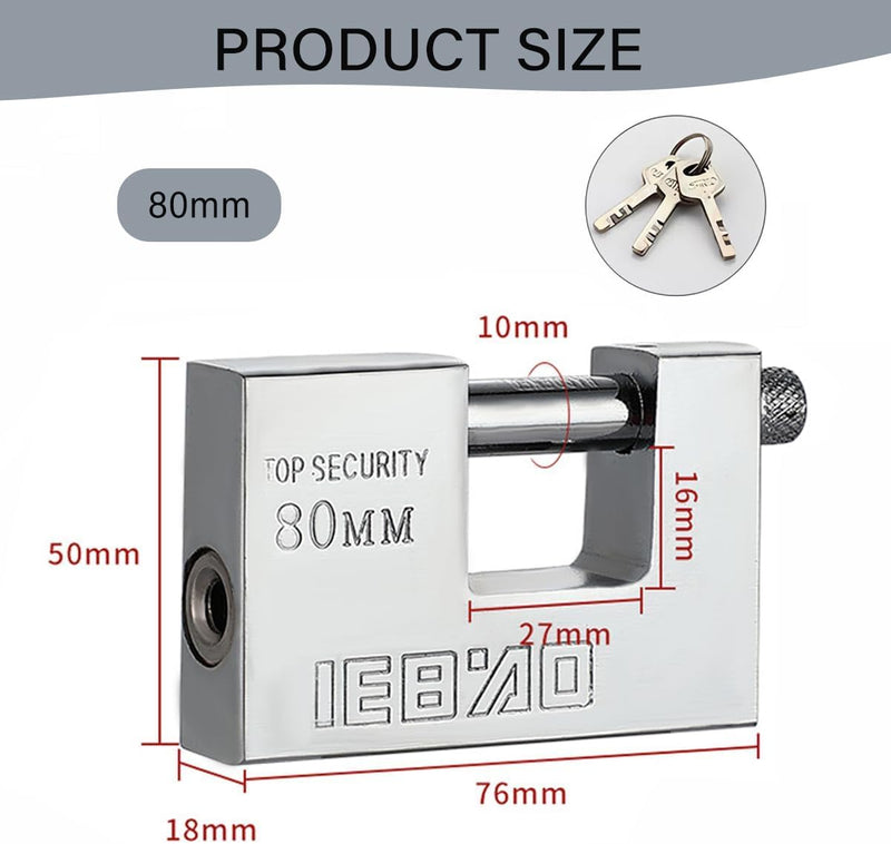 Heavy Duty Lock for Shipping Container, Shipping Container Lock for Secure Outdoor Resist Cutting, Perfect for Fences, Gates, Sheds, Toolboxes, Motorbike, and More, with 3 Key (80mm（New)