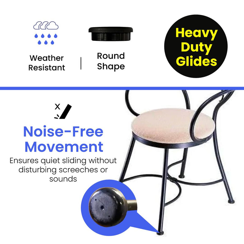 Premium Heavy-Duty Wrought Iron Chair Glides – Fits 1-1/4" Inside Diameter, Round Plastic Chair Leg Floor Protectors for Patio Furniture, Pack of 16, Black