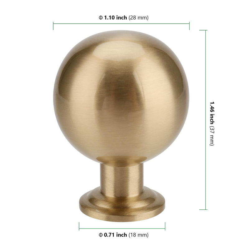HAKZEON 6 Pack 1 Inch Diameter Solid Brass Cabinet Knobs, Round Ball Champagne Cabinet Knobs Sphere Pulls Brushed Brass Finish for Drawers Wardrobes Dresser