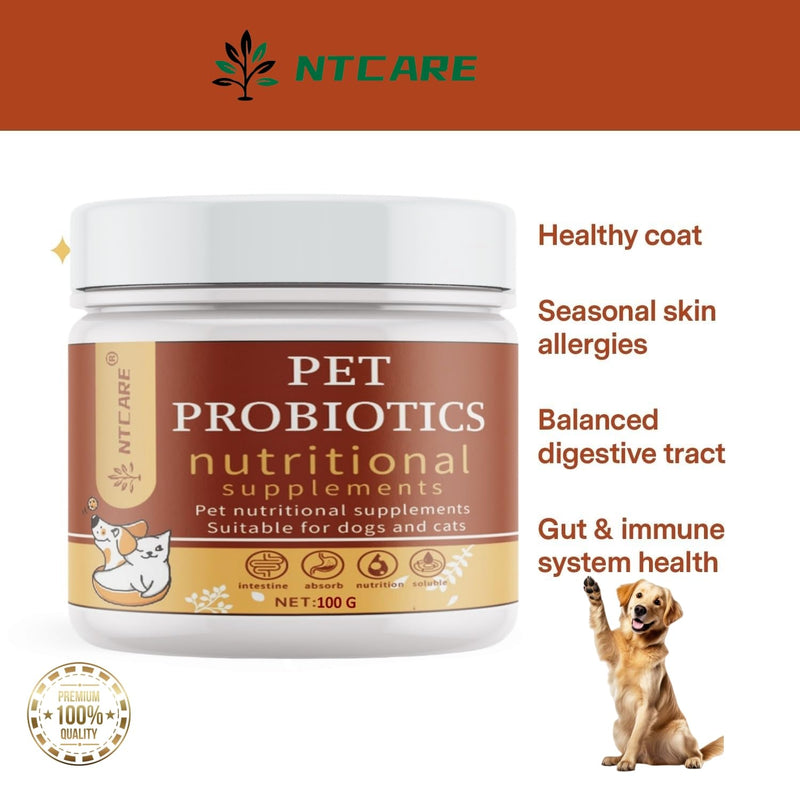 Probiotic Powder for Dogs & Cats. Probiotics for Digestive Health, Immune Support, Diarrhea, Gas, Itching & Seasonal Allergies. with Digestive Enzymes & Prebiotics, Veterinarian Formulated, 100g