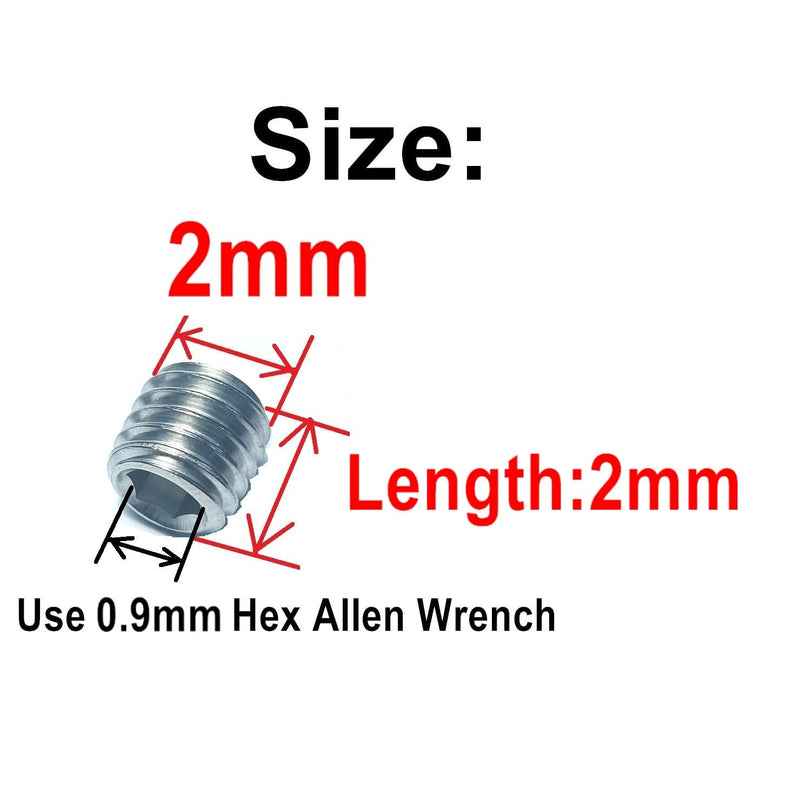 100pcs M2 X 2mm 304 Set Screws Stainless Steel 2mm x 2mm Set Screws,Allen Head Hex Hexagon Socket Set Screws with 0.9mm Allen Wrench,2mm Set Screw hex Allen Head Socket Set Screws.