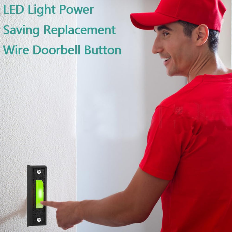 LED Lighted Doorbell Button Wired, Door Bell Ringer Push Buttons Replacement Wall Mount Door Chime Opener Switch, Doorbell Cover with Light, Door Bell Push Buttons LED Door Chime