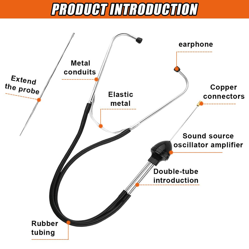 Car Engine Mechanic Stethoscope Sensitive Hearing Tool, Automotive Engine Diagnostic Tool with Extended Probe, Automotive Stethoscope Sound Diagnostic Device for Car Motorcycle Truck (1PC) 1PC