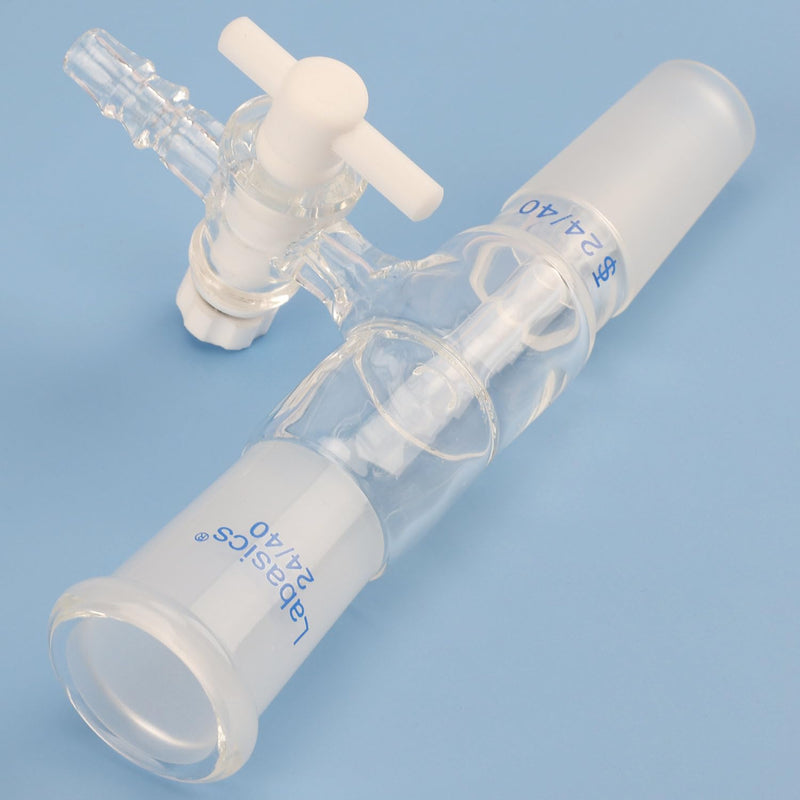 Labasics Vacuum Take Off Adapter, Borosilicate Glass Vertical Take Off Adapter with PTFE Stopcock, Standard 24/40 Joint