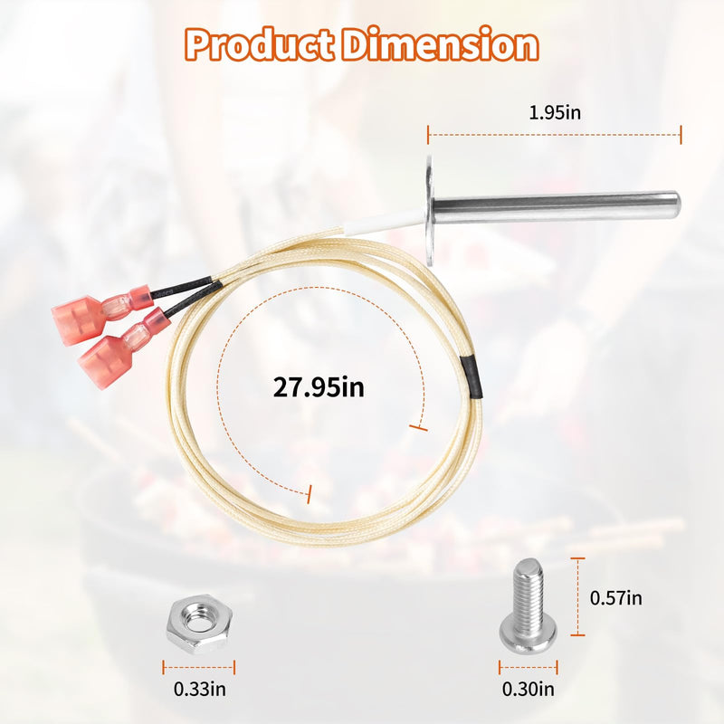 RTD Temperature Probe Sensor Compatible with Recteq Bullseye 380, RT-B380, RT-B380X, Wood Pellet Grills Stainless Steel Temperature Sensor Replacement