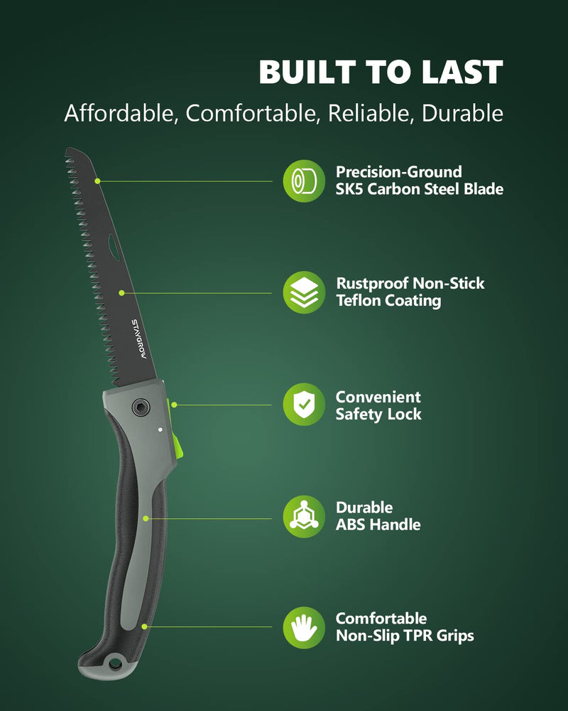 7 Inch Folding Hand Pruning Saw, Heavy Duty Foldable Camping Saw with 7” Hardened SK5 High Carbon Steel Blade Garden Folding Saw for Wood Cutting, Tree Trimming, Gardening, and Hunting