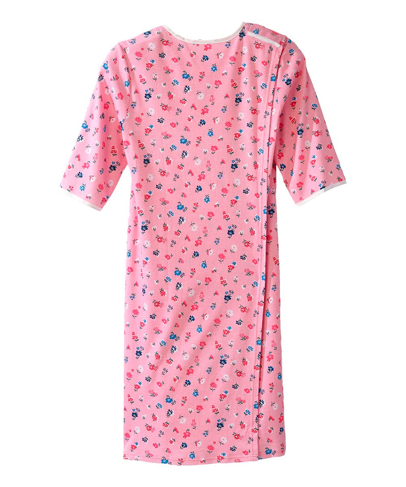 Silverts Open-Back Hospital Gowns for Women – Comfortable, Dignified, Easy Dressing for Seniors & Patients - 2/3 Sleeve Small Sweet Flower