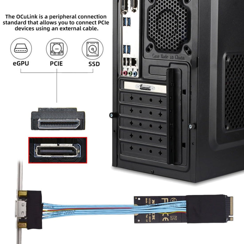 chenyang Oculink SFF-8612 to PCI-E 4.0 NVME M.2 M-Key Host Extension Cable Adapter with 8/12cm Slot Bracket for External Graphics Card & SSD 2230mm/2242mm/2260mm/2280mm Bracket