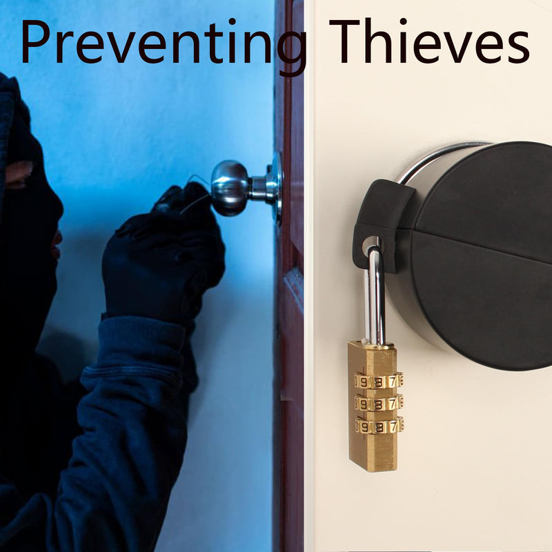 Door Knob with Lock，Without Drilling Door Handle Lock， (Black with Lock from Outside Prevents Turning of Door Knob and Access to Keyhole,for Apartment Evictions，Dementia Patients,Childproof Black