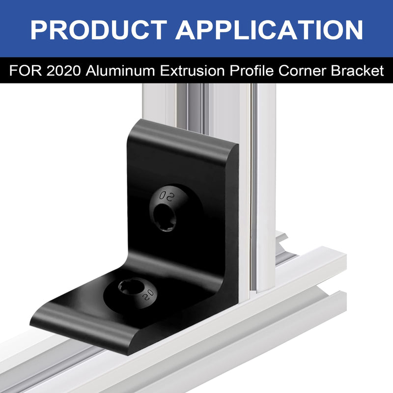 24 Pack 2020 Corner Bracket Connector 20 Series Aluminum Extrusion Profile Accessories Hardware, 90 Degree Angle Bracket for 20x20 Extruded Aluminum Black 20-Corner 2Hole