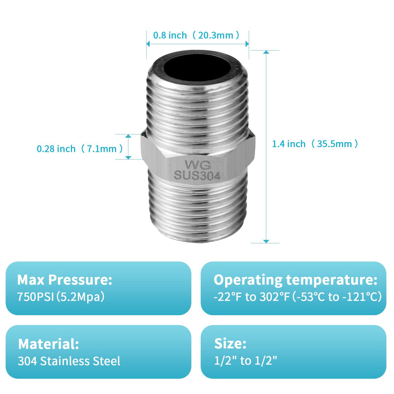 OFFO Shower Hose Extension Adapter, G1/2 to G1/2 Shower Hose Extender Fitting Shower Hose Extra Long Joint, Used to Connect Two Hoses Garden Hose, Solid Stainless Steel, 2 Pcs