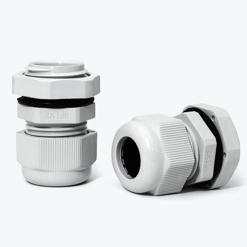 10 Pcs 1/2" NPT Nylon Cable Glands, IP68 Waterproof Adjustable Cord Grip Cable Connector Strain Relief Wire Protectors for 6-12mm Cable Diameter, Grey 1/2" NPT(10 Pcs)