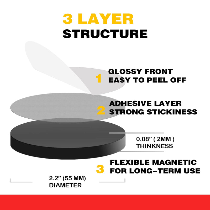 Round Big Magnet Dots with Adhesive Backing for Crafts DIY School Office Home Flexible Circle Large Magnetic Dot with Self Adhesive Alternative to Magnets Tape Sheet 15 Pcs 55mm Diameter 2.2”x 0.08” 15 Pcs 55mm×2mm