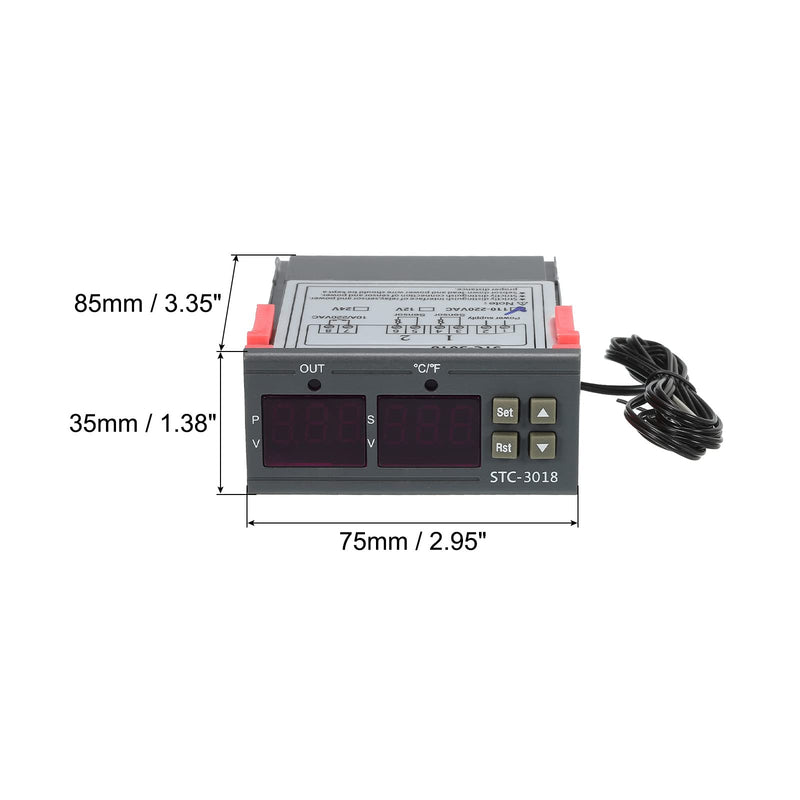 MECCANIXITY AC110-220V LED Digital Temperature Controller Thermostat Heating Cooling -50 to 120°C STC-3018 Relay Output with NTC 10K Temperature Probe