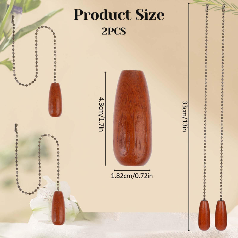 2PCS Ceiling Fan Light Pull Chain, 13 Inch Fan Light Pull Chain Extensions, Wooden Ceiling Fan Extension Connector Ornaments for Ceiling Fan Light Lamp Chain Pulls(Brown) Brown