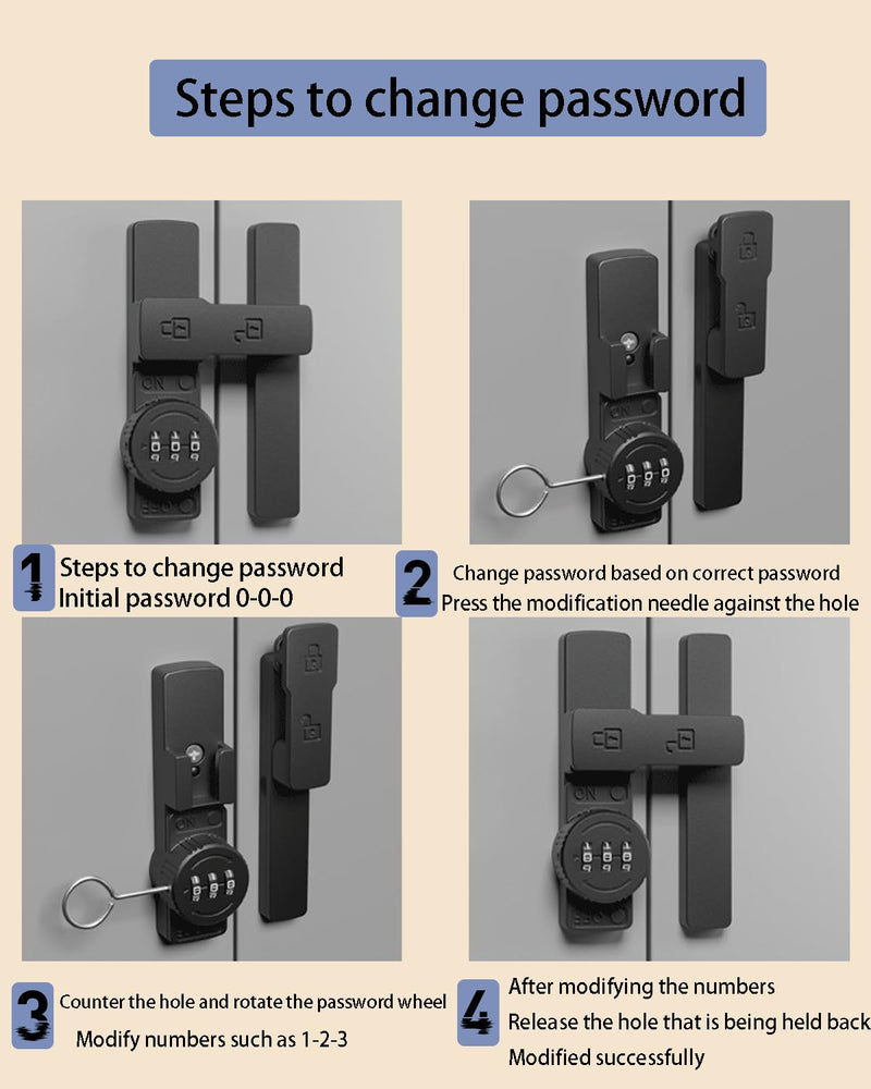 3-Digit Combination Lock for Double Doors Cabinets Closets Black