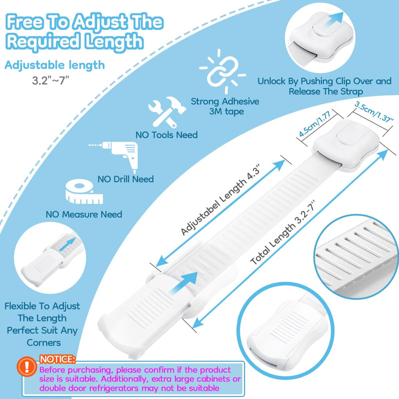 24-Pack Cabinet Locks Baby Proofing - Syican Child Proof Drawer Locks, Multi-Purpose for Drawers, Fridge, Toilet Seat, Trash Can, Ideal Stocking Stuffers, White 24-Count（Pack of 1）