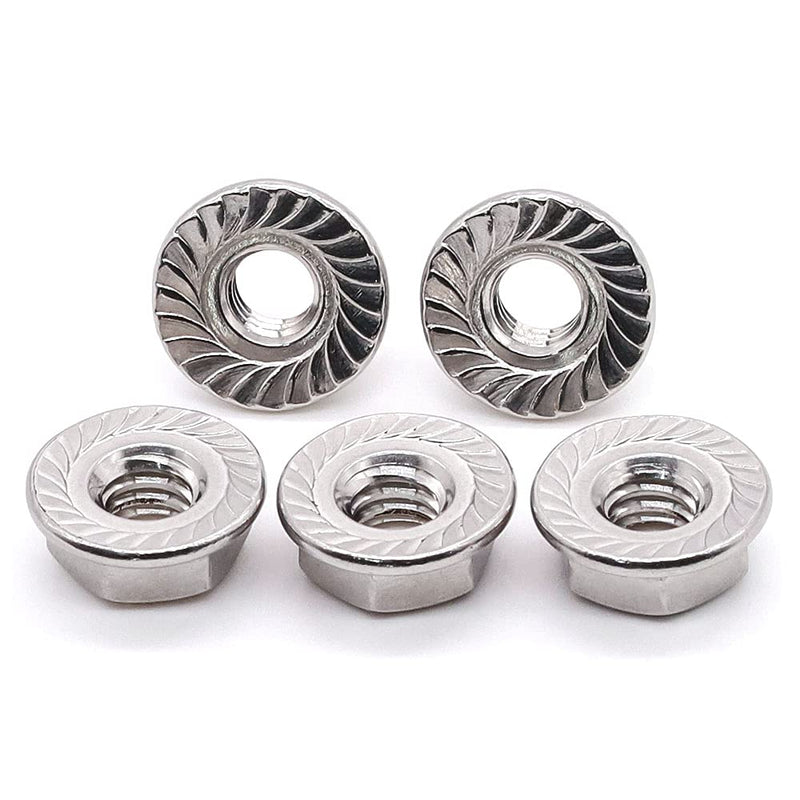 Glvaner 1/4"-20 Thread Size Stainless Steel Serrated Flange Hex Nuts Locknuts 304 Stainless Steel 18-8 50 Pack