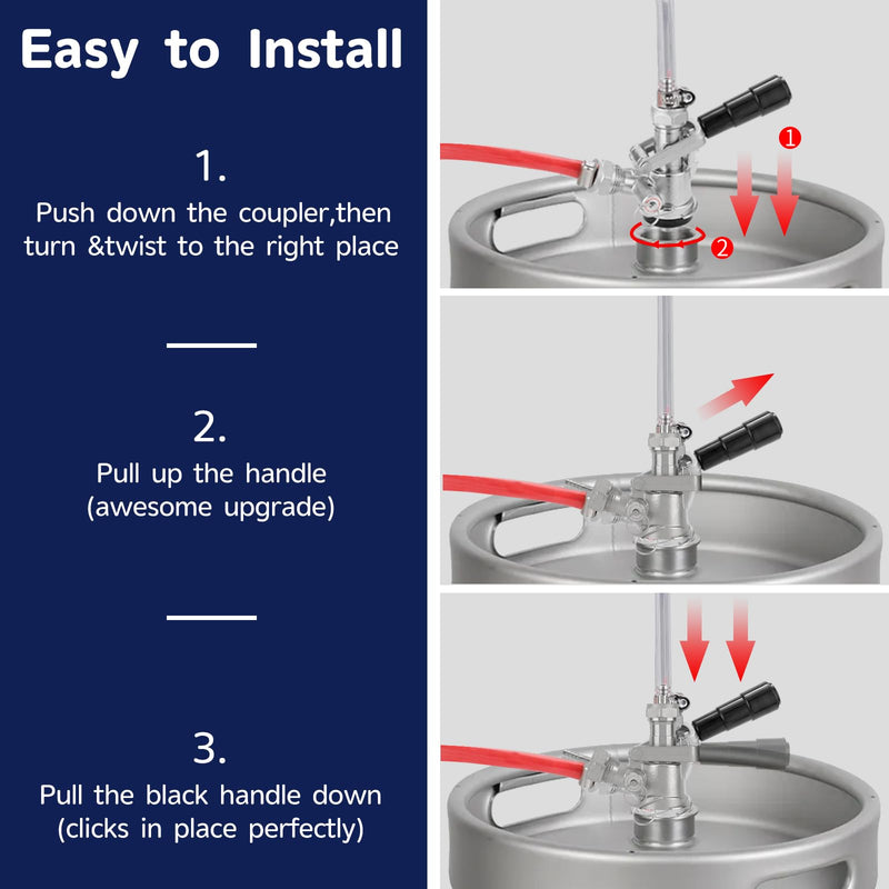 Keg Coupler, Sankey Keg Tap D System ID 5/16'' Draft Beer Line (304 Stainless Steel Probe) G5/8 Nuts Commercial Sankey Kegerator D Coupler with 4 Hose Clamps