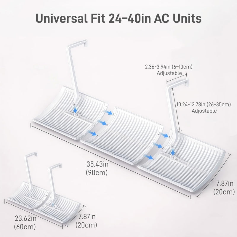Air Conditioner Deflector, Mini Split Air Deflector Adjustable Anti Direct Blowing, No Drill AC Deflector ABS for 24-40in Wall Mounted Air Conditioner Bedroom Office Home UEMUSI White