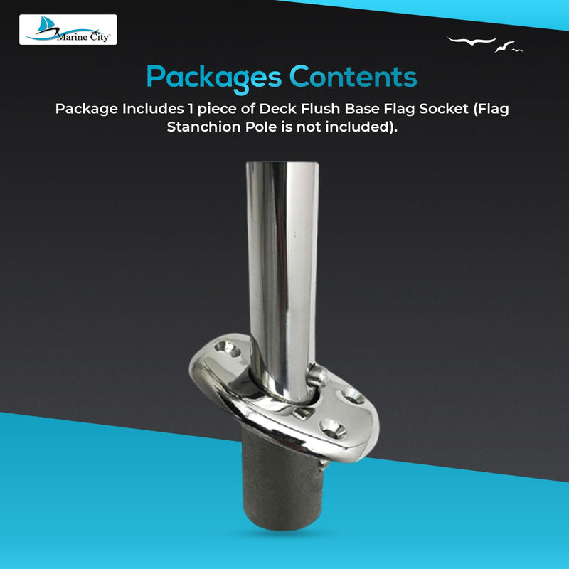MARINE CITY Deck Flush Base Flag Socket, 316 Stainless Steel, Fits Stanchion Poles, Ideal for Boats, Yachts, Marines, Hardware Accessories (Pack of 1) Small