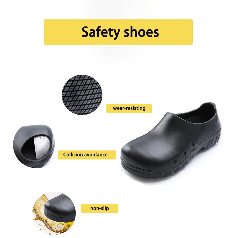 Anti Slip Kitchen Shoes with Steel Toe Safety Shoes for Men and Women,Suitable for Kitchens,Restaurants,Hotels,Hospitals,Gardens, etc Black S106 10.5 Women/8.5 Men