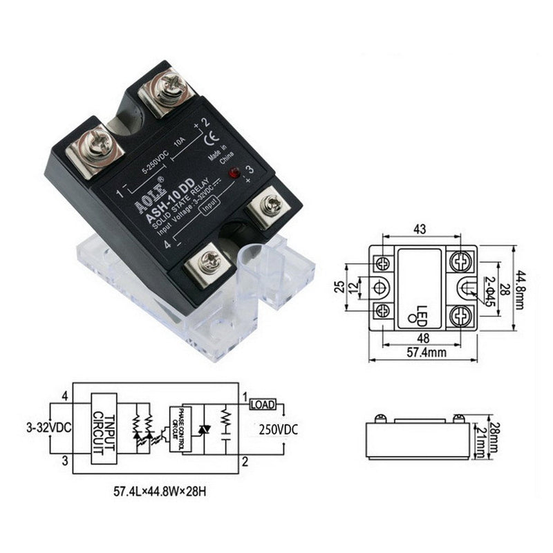 WerFamily SSR Solid State Relay SSR-10DD DC-DC 3-32V DC / 5-250V DC / 10A DC to DC