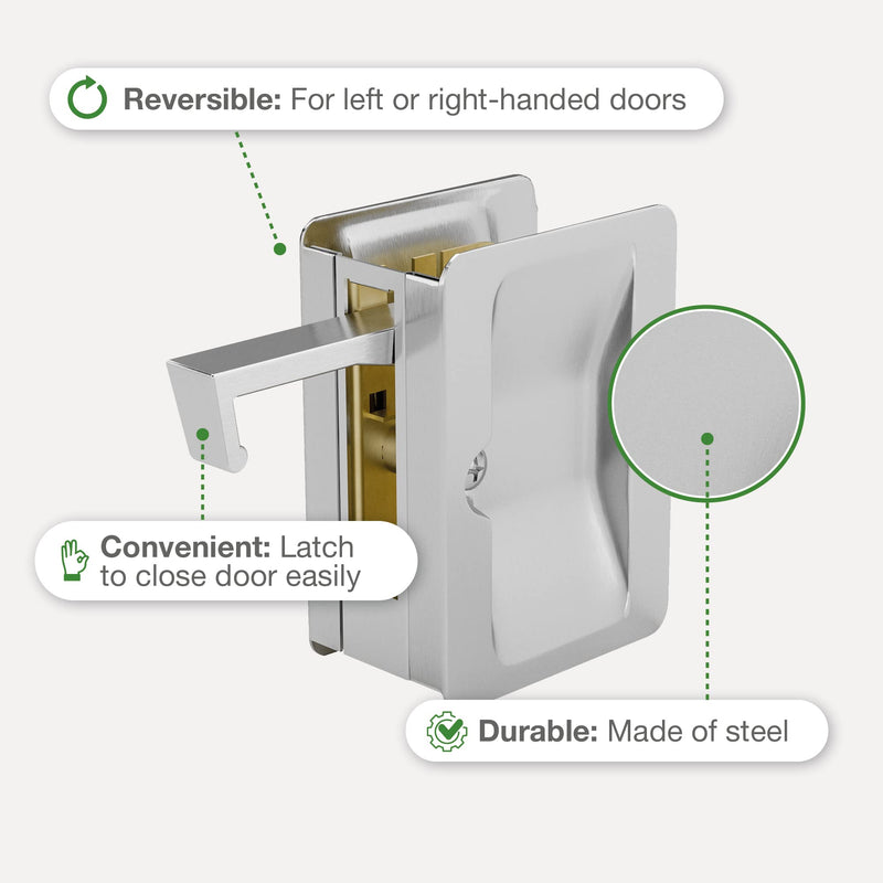 Richelieu Hardware 1700BCPSBC Onward Pocket Door Pull, Passage Lock, 3 1/4 in (82 mm), Rectangular, Brushed Chrome