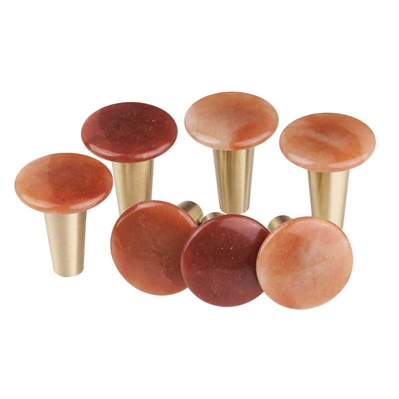 Rockcloud Pack of 4 Red Aventurine Round Crystal Stone Drawer Knobs | Stainless Steel Screws + Brass Handles Pull Handles for Door Cabinet Wardrobe Orange
