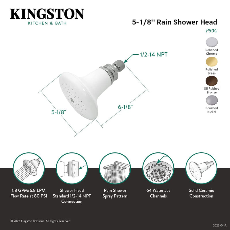 Kingston Brass P50C Designer Trimscape Victorian Ceramic Showerhead, Polished Chrome