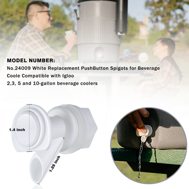 Upgrade Push-Button Cooler Spigot Replacement, Compatible with Igloo 2, 3, 5 and 10 Gallon Beverage Coolers, Durable Water Cooler Spigot for 2-10 Gallon Water Jugs Replacement Part (White-30PC) White-30PC