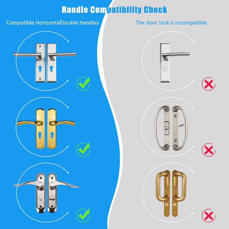 French Door Security Keyless French Patio Door Security Lock Aluminum Alloy Double Door Easy Install Double Door Handle Lock Only Works with 2 Horizontal Handles (NO Alarm) White