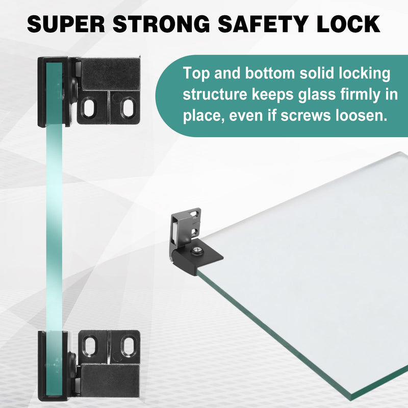8 Pack Glass Frameless Door Hinge with Screws Black Cabinet Glass Shower No Drill Door Hinges Bulk Suitable for 3-5mm Thick 90 Degree Hinge Replacement for Wine Bookcase Kitchen Bathroom