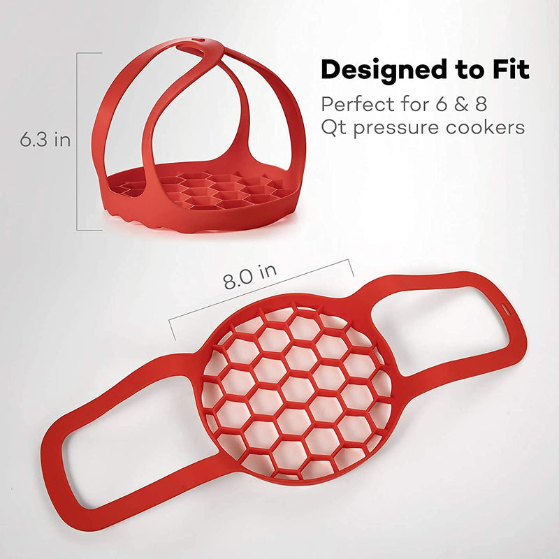 Goldlion Silicone Sling Lifter Accessories Compatible with Instant Pot 6 Qt and 8 Qt, Ninja Foodi 5 Qt / 6.5 Qt / 8 Qt and Other Brand Pressure Cookers, Red 6 Qt/8 Qt