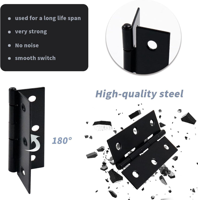 Antrader Cabinet Gate Closet Door Hinge 2-2/5'' Long Home Furniture Hardware Folding Butt Hinge Black Pack of 6 2.36" x 1.47", 6pcs