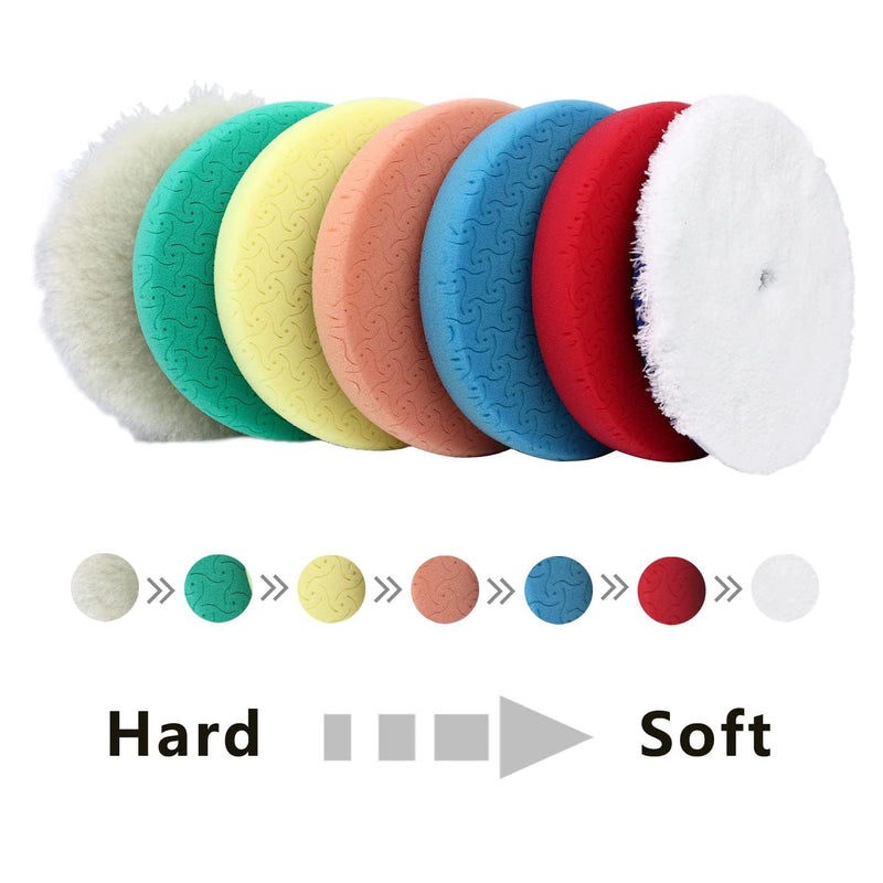 6" Buffing Polishing Pads Kit, 7Pcs 6.5" Backing Plate, Sponge & Woolen Pads - 6" Drill Attachment Set for Car Buffer Polish & Wax (6 Inch (150mm)) 6 Inch (150mm)