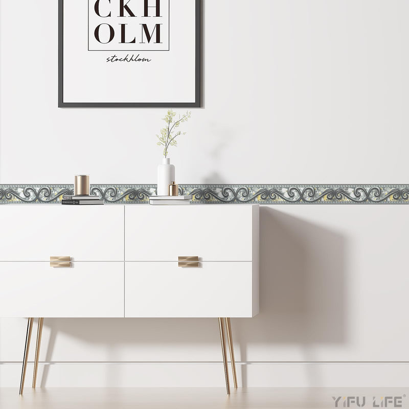 Peel and Stick Wallpaper Border, Abstract Curve Grey Removable Self Adhesive Wall Border Decorative Molding Tiles Stciker for Home Decor 2''x32.8ft 2''x393.7'' Gray