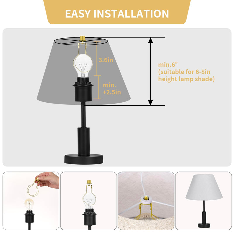 2 Pack Round Lamp Shade Light Bulb Clip Adapter, ALUCSET Lampshade Holder Clip on with Lamp Shade Attaching Finial Top Bracket Holder Support Fitter Parts Converter (Set of 2, Gold)