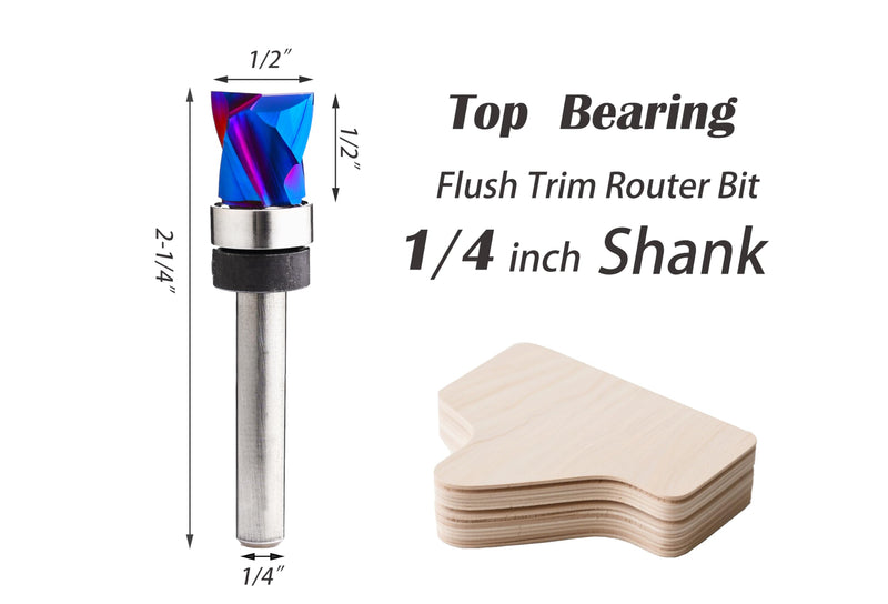 Ruhitools Pattern Router Bit Flush Trim with Compression Spiral Template for Woodworking Trimming Top Bearing End Mill 1/2x1/2x2-1/4 inch TB1132 1/2" Dia-1/2" CL-1/4" Shank