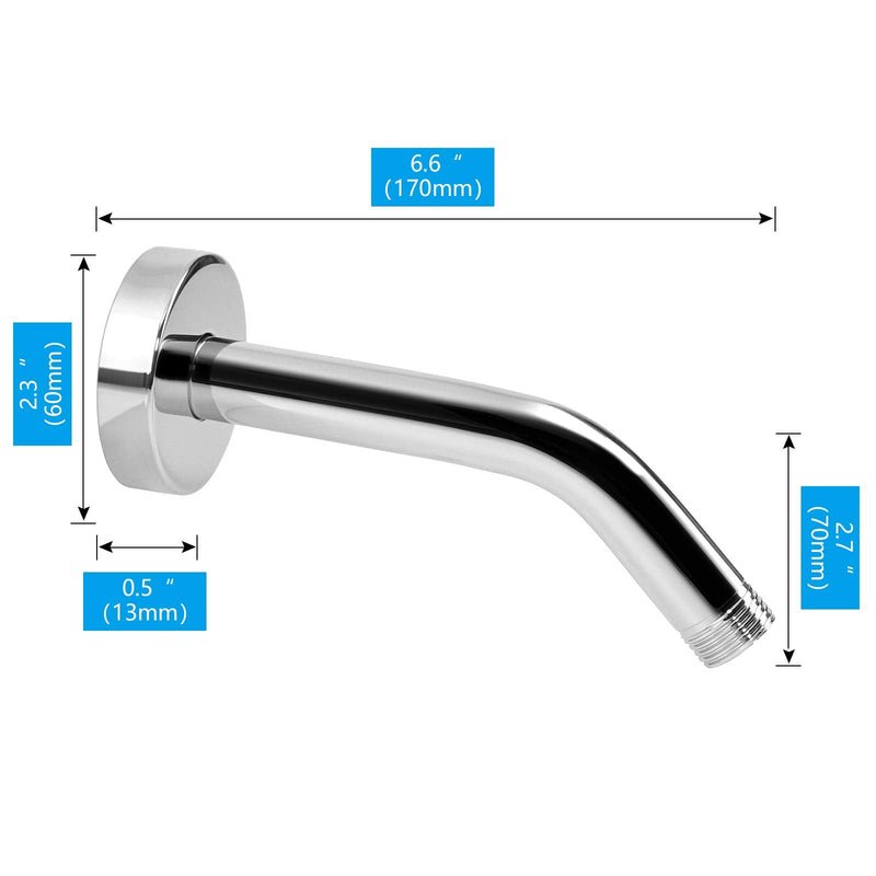 NearMoon 6 Inches Shower Arm + Flange + Teflon Tape, Made of 304 Stainless Steel, Shower Head Extension Extender Pipe Arm, Wall-Mounted For Fixed Bathroom Shower Head, Never Rust (Chrome) 6 Inch Chrome Finish