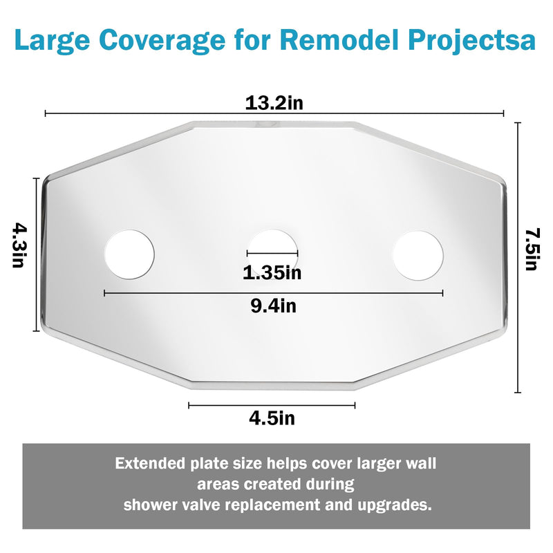 Three-Hole Remodel Plate, Shower Valve Cover Plate for Wall Repair, Compatible With Westbrass D505 Series
