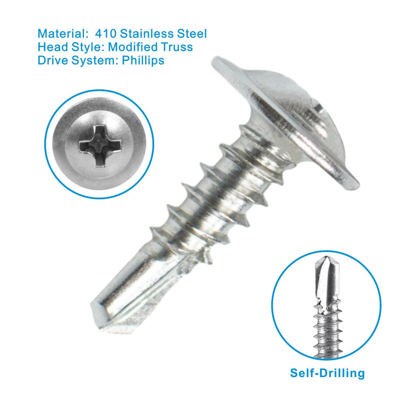 #8 x 1/2" Sheet Metal Screws，410 Stainless Steel Modified Truss Head Fast Self Tapping Screws, Phillips Drive Self Drilling Screws for Metal Plastic & Wood (250 Pack) #8 x 1/2" - 250pcs