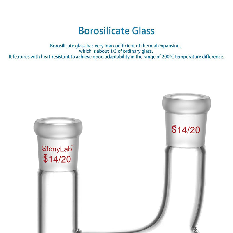 stonylab Borosilicate Glass Claisen Adapter, Four 14/20 Joints Claisen Distillation Adapter for Laboratory