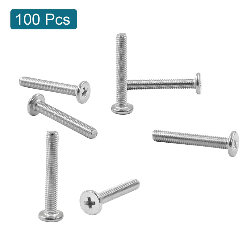 100pcs M3 x 20mm Round Flat Head Machine Screws, 304 Stainless Steel Phillips Cross Drive Screw Hardware Fastener Bolts