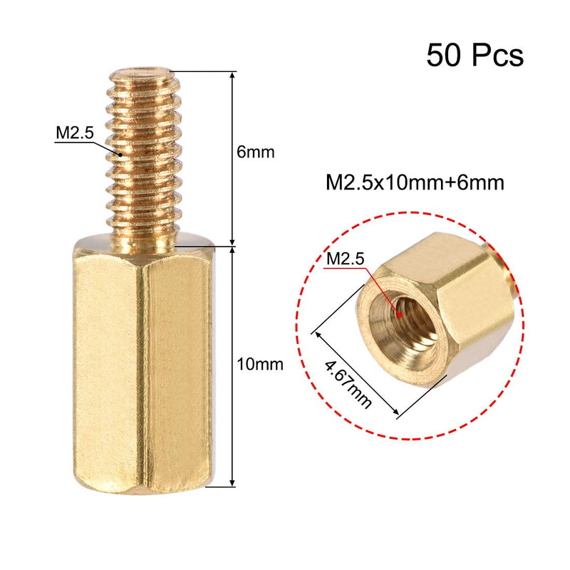uxcell M2.5x10mm+6mm Male-Female Brass Hex PCB Motherboard Spacer Standoff for FPV Drone Quadcopter, Computer & Circuit Board 50pcs