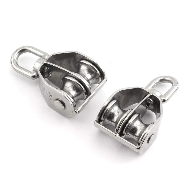 1-Pack M25 Double Pulley Block Stainless Steel Heavy Duty Hardware Double Wheel Swivel Rigging Lifting Wheel Fixed Pulley for Wire Rope Loading 150kg 1