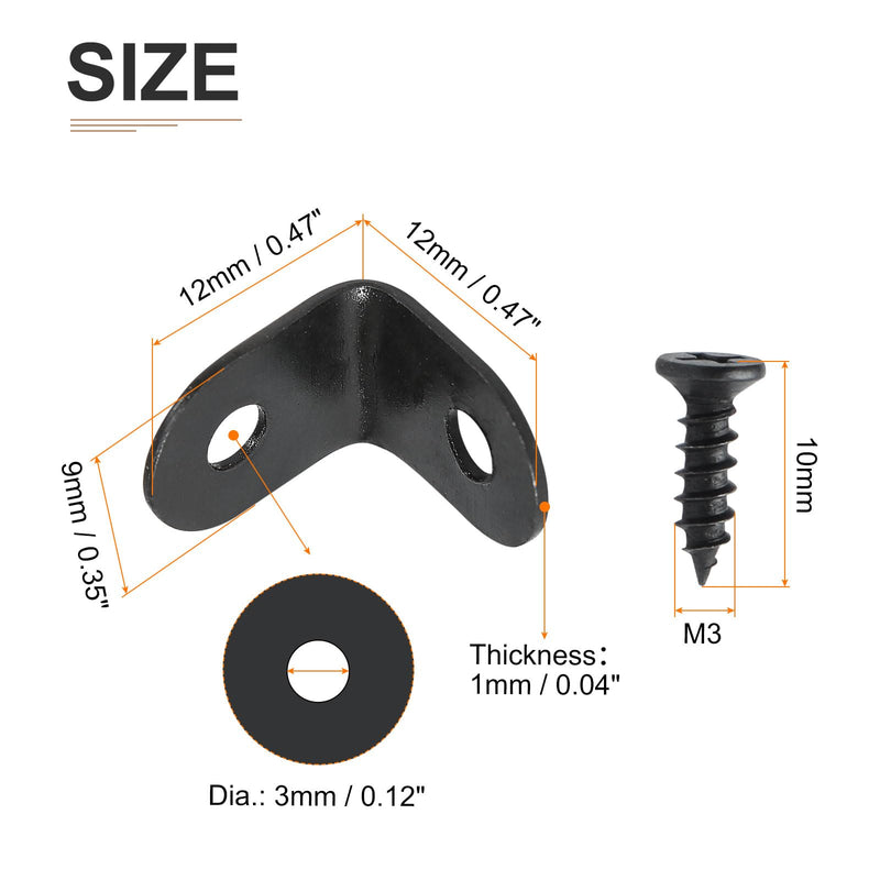 0.47"x0.47"x0.35"(LxWxH) L Bracket Corner Braces -12Pack- Good for Mending Wooden Furniture - Metal Right Angle Brackets W/Screws - Black 0.47"x0.47"x0.35" 10
