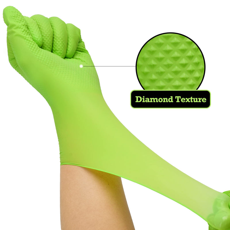 TitanFlex Thor Grip Heavy Duty Green Industrial Nitrile Gloves with Raised Diamond Texture, 8-mil, Latex Free, Powder Free 100 Large (Pack of 100)